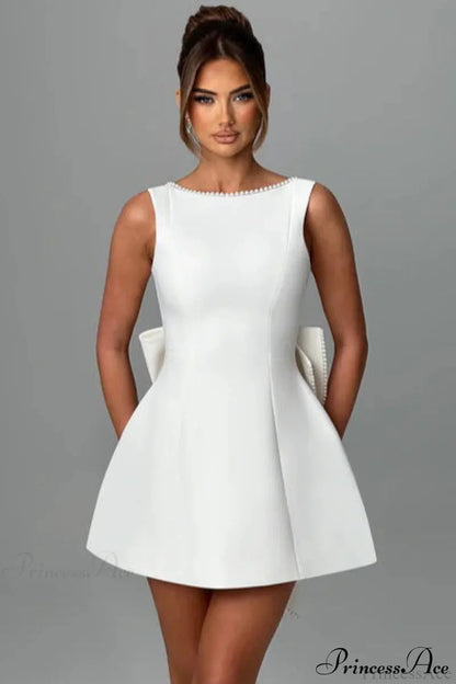 Pearl Bow Open-Back Edgy Short Party Dress