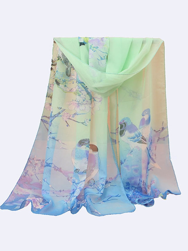 New Chiffon Scarves Women Summer Thin Scarf Shawls And Wraps Flower with Bird Print Hijab Stoles for Women