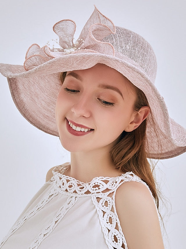 Party Hat Party Wedding Street Bowknot Flower Yellow Gray Hat Pink Khaki Fall Summer Sun Hat for Women
