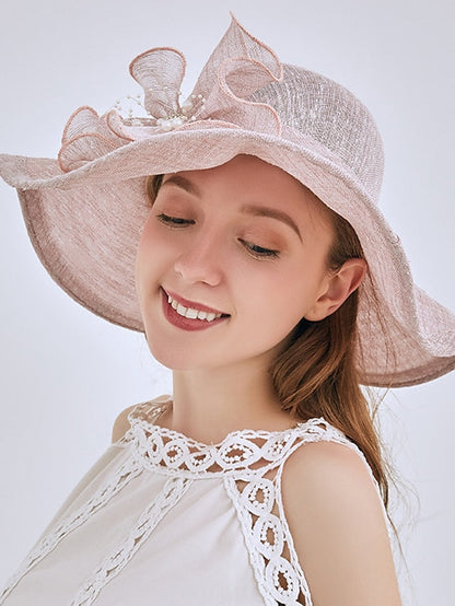 Party Hat Party Wedding Street Bowknot Flower Yellow Gray Hat Pink Khaki Fall Summer Sun Hat for Women