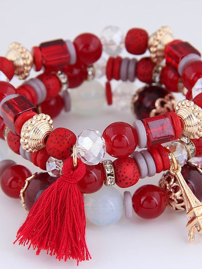 3pcs Bead Bracelet Bracelet Layered Fashion Tassel Bohemian Resin Bracelet Jewelry Black / White / Pink For Gift Daily Holiday Date for Women