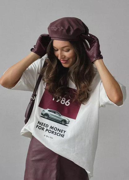 1986 Porsche Graphic Tee – Oversized White T-Shirt for Women