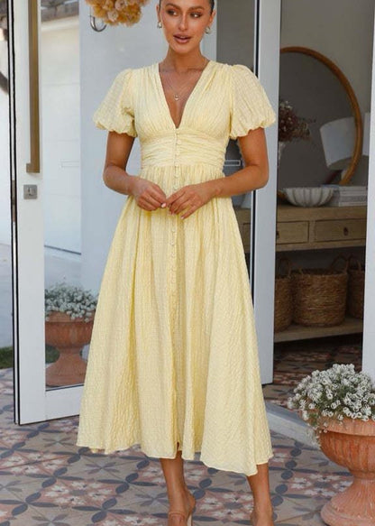 Lemonlight Smocked Midi Dress - Puff Sleeve Summer Essential