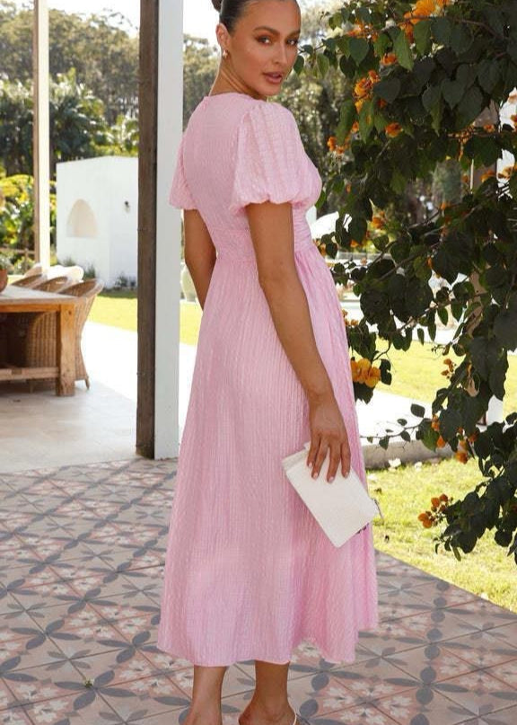 Rosalie – Puff Sleeve Button-Front Midi Dress