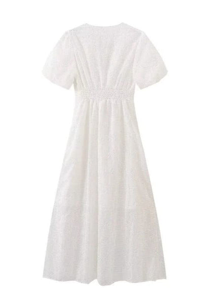 Fleur Embroidered Puff Sleeve Maxi Dress