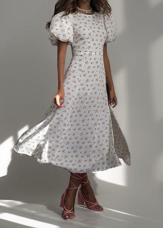 Blush Petal Cutout Puff Sleeve Dress