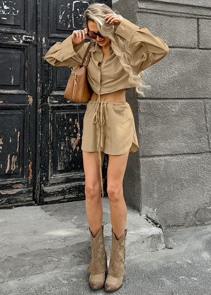 Riviera Sands - Cropped Shirt & Drawstring Shorts Set