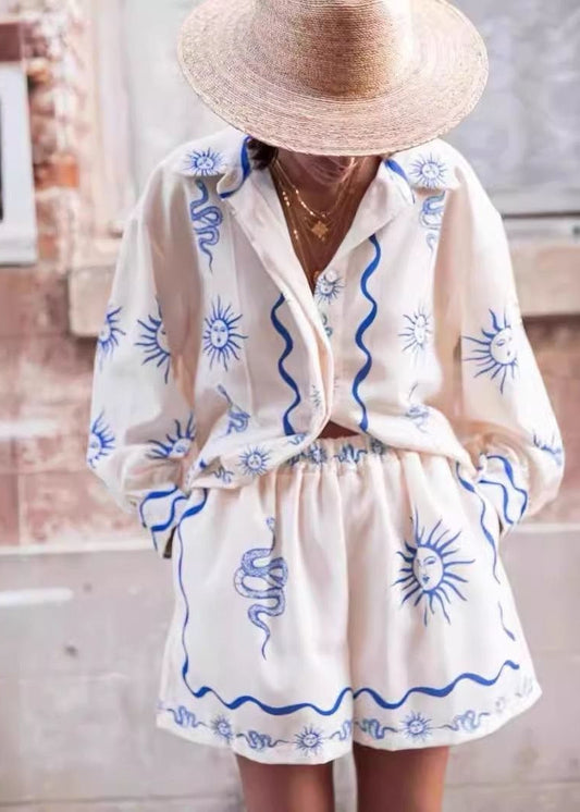 Solara Sketch - Sun & Snake Print Shirt and Shorts Set