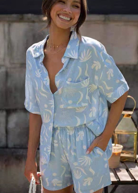Azure Tropic - Light Blue Palm Print Co-Ord Set