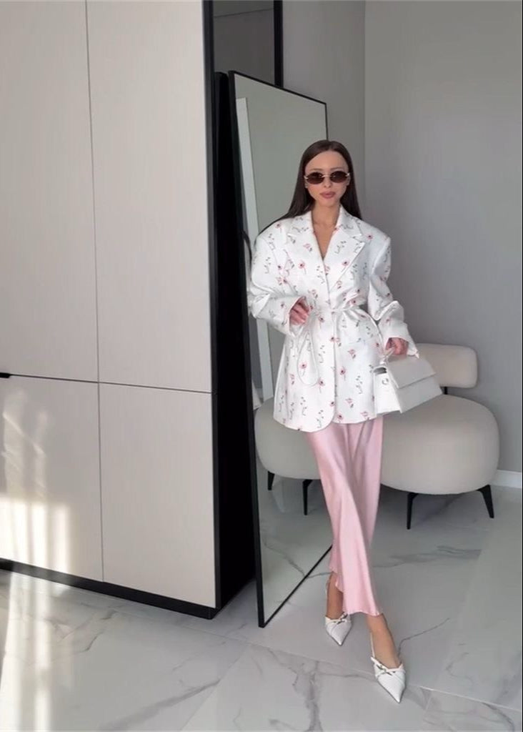 Blossom Garden - Belted Floral Print Blazer