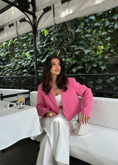 Riviera Cropped Blazer – Soft Pink Tailored Statement