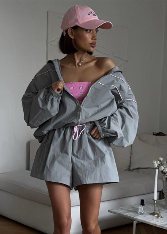 Stormline Windbreaker Set – Oversized Zip Jacket & High-Waist Shorts