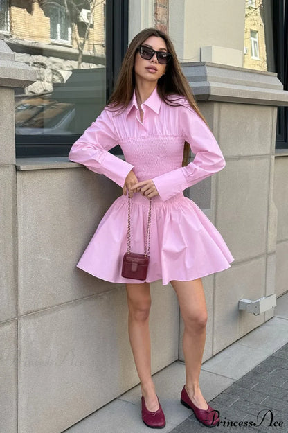 Pink Collared Shirt High Waist Mini Dress