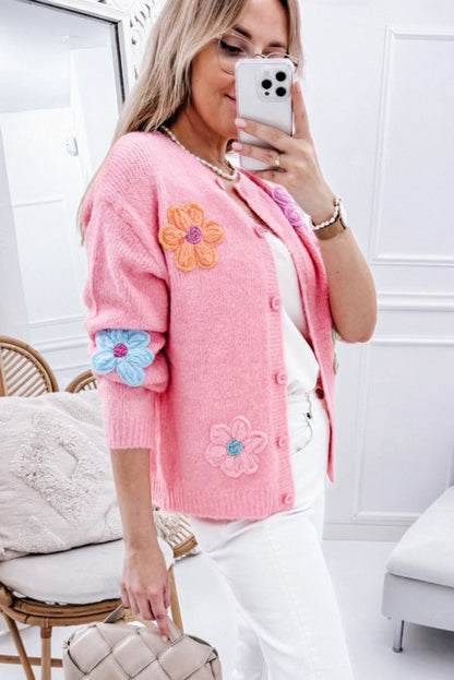 Cárdigan de punto con bordado floral y botones para mujer | Ideal para otoño/invierno