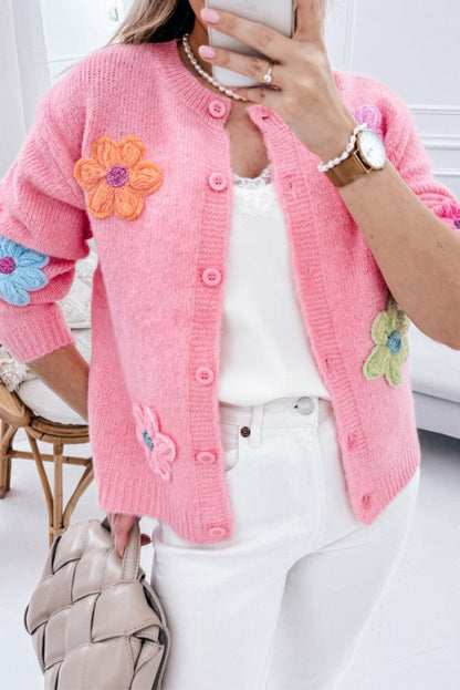 Cárdigan de punto con bordado floral y botones para mujer | Ideal para otoño/invierno
