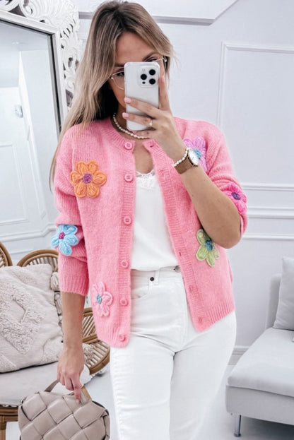 Cárdigan de punto con bordado floral y botones para mujer | Ideal para otoño/invierno