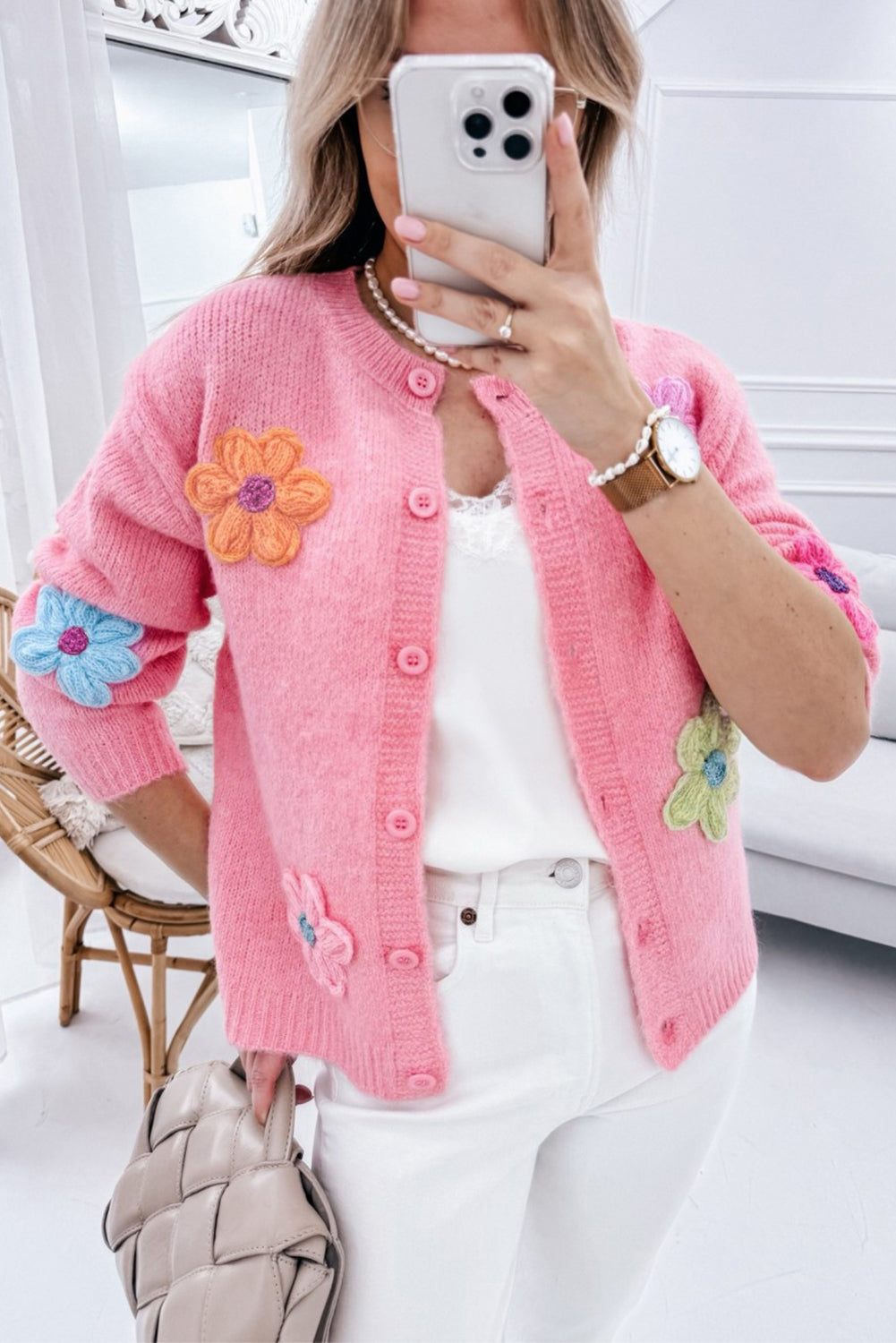Cárdigan de punto con bordado floral y botones para mujer | Ideal para otoño/invierno