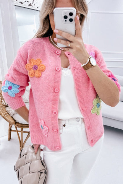 Cárdigan de punto con bordado floral y botones para mujer | Ideal para otoño/invierno