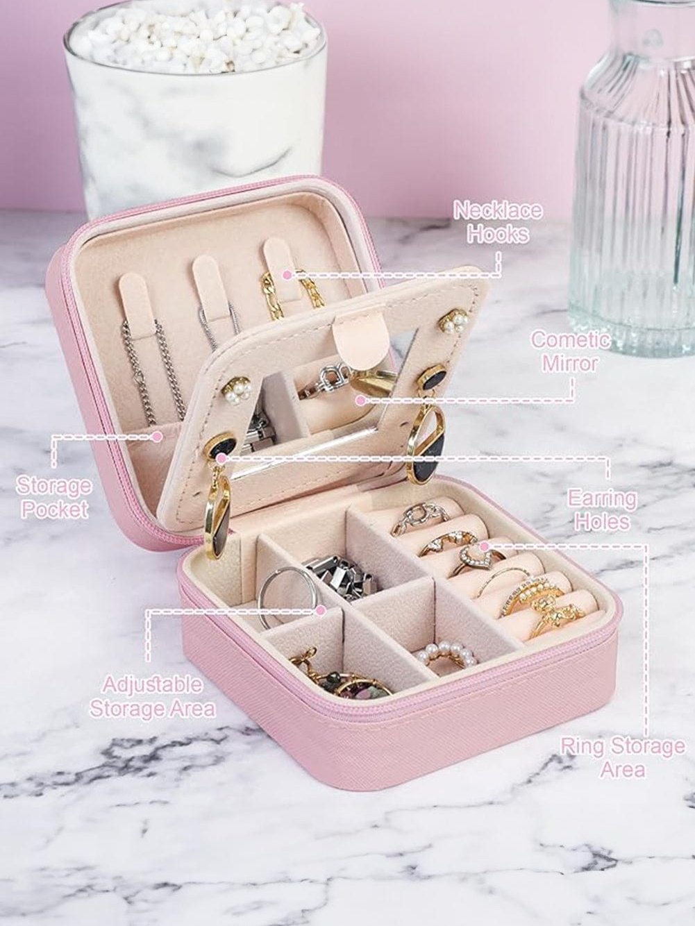 Chenille Pink Monogram Jewelry Storage Case