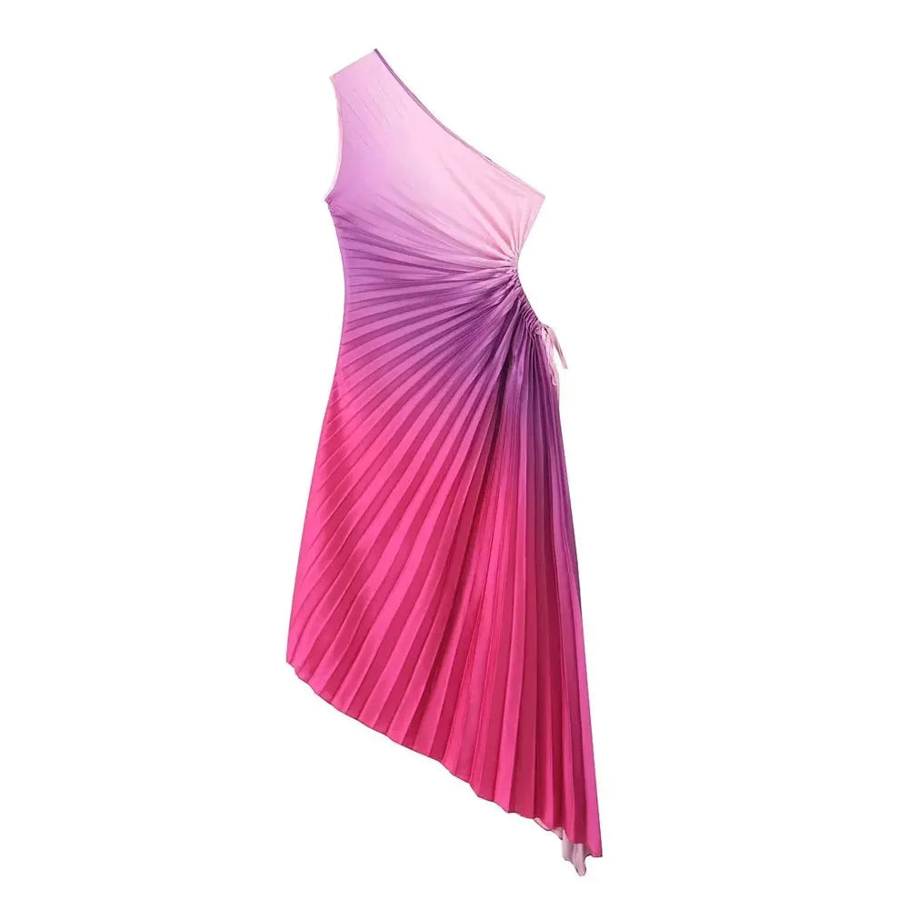 Women's Elegant One Shoulder Cinched Waist Pleated Evening Dress | Ideal for Spring/Summer