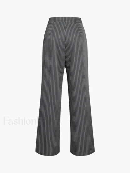 Pinstripe Pleated Wide Trendy Leg Dress Pants