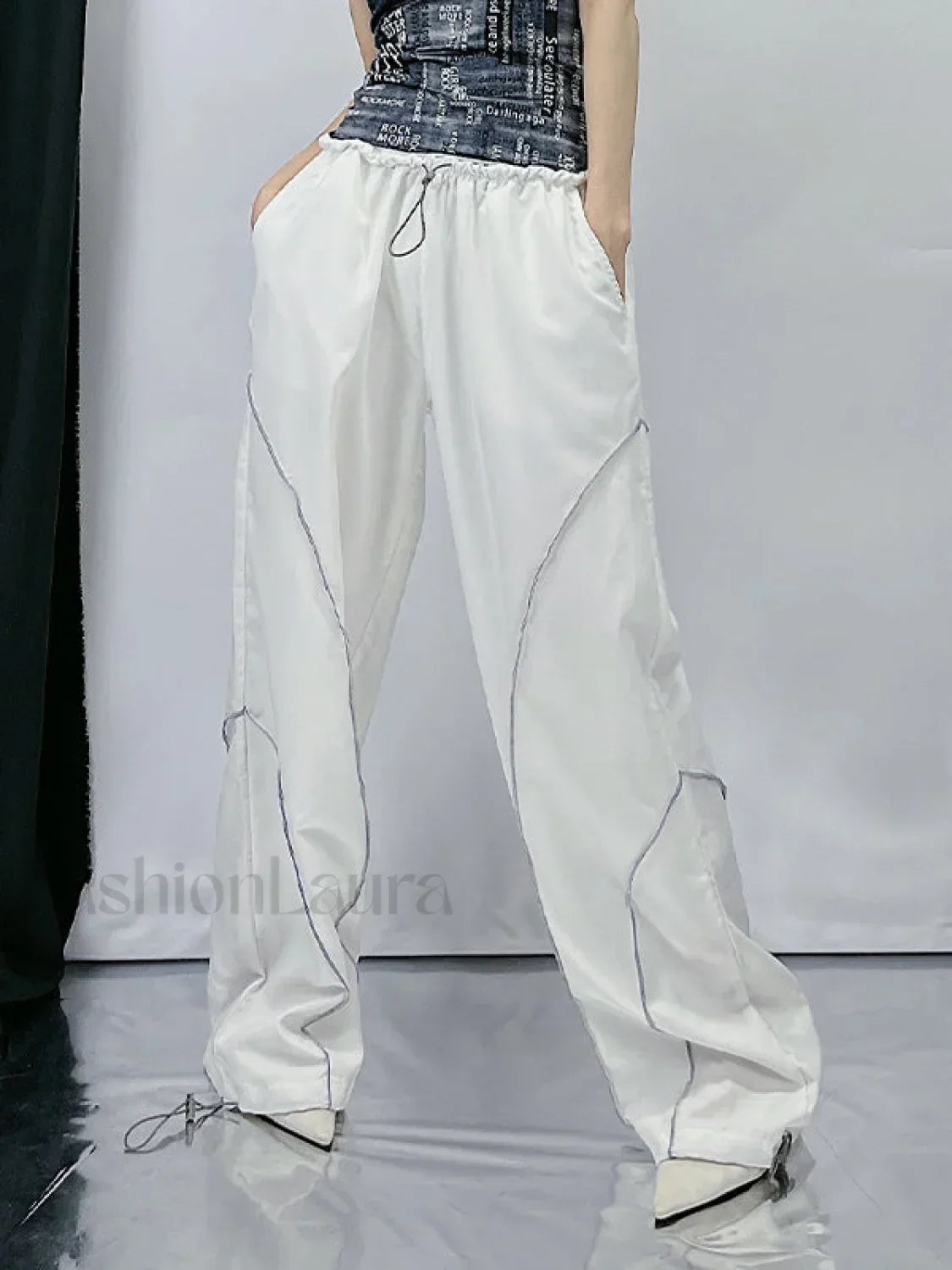 Pintuck Detail Straight Leg Pants