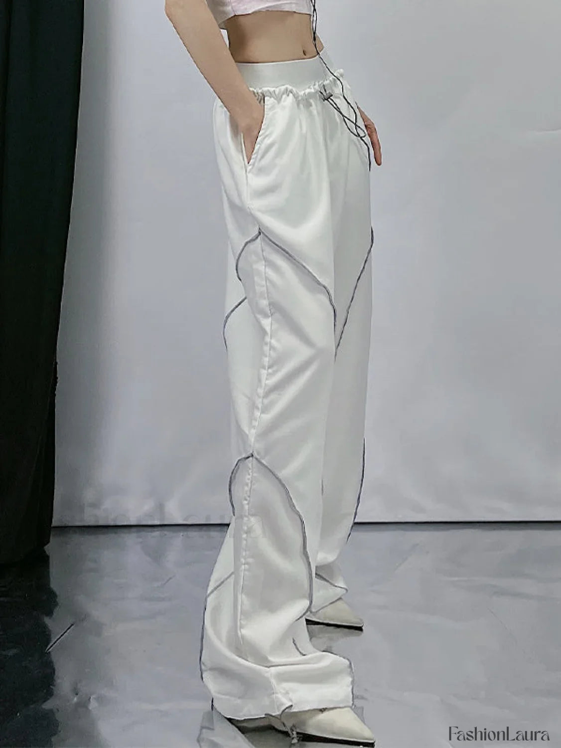 Pintuck Detail Straight Leg Pants