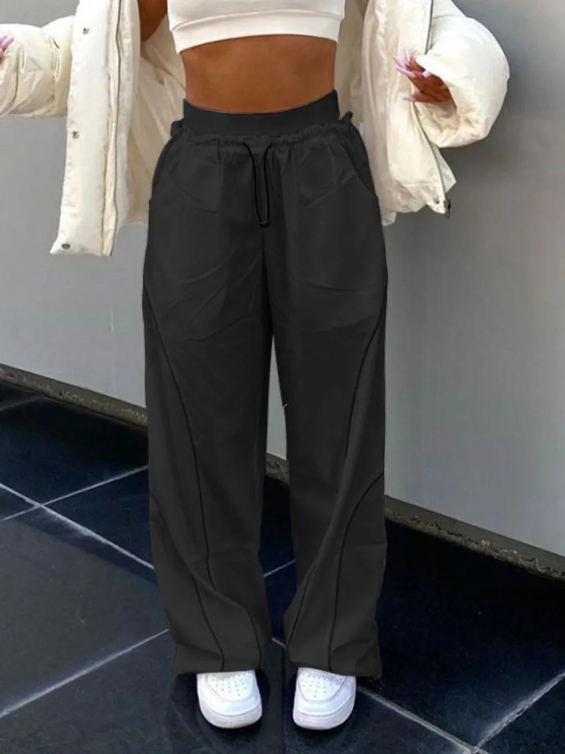 Pintuck Detail Straight Leg Pants