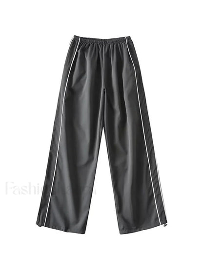 Piping Detail Wide Leg Track Pants