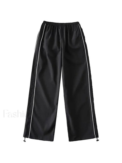 Piping Detail Wide Leg Track Pants