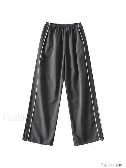 Piping Detail Wide Leg Track Pants