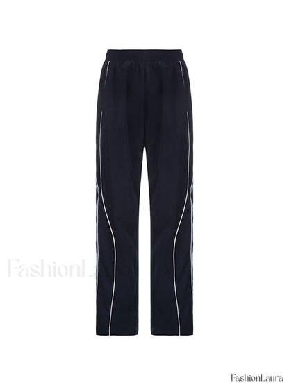 Piping Detail Wide Leg Track Pants