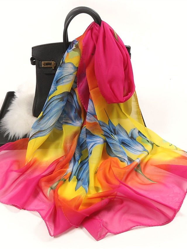 Floral Summer Women Travel Scarf Chiffon Georgette Bandana Female Elegant Shawl Hijab Hairscarves Holiday Thin Scarf for Women