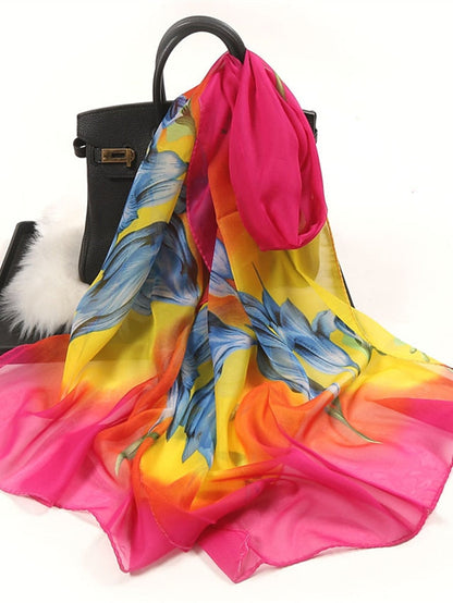Floral Summer Women Travel Scarf Chiffon Georgette Bandana Female Elegant Shawl Hijab Hairscarves Holiday Thin Scarf for Women