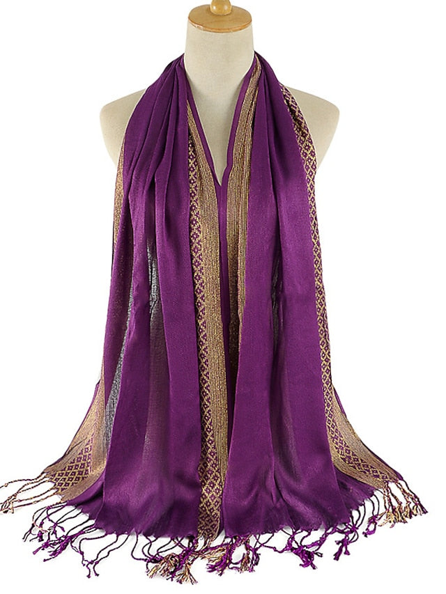 Plain Fashion Print Glitter Tassels Plaid Stripe Scarf Long Hijab Muslim Scarves/scarf for Women