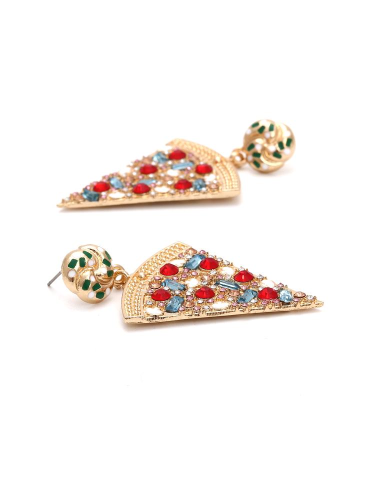 Pendientes colgantes de pizza con diamantes