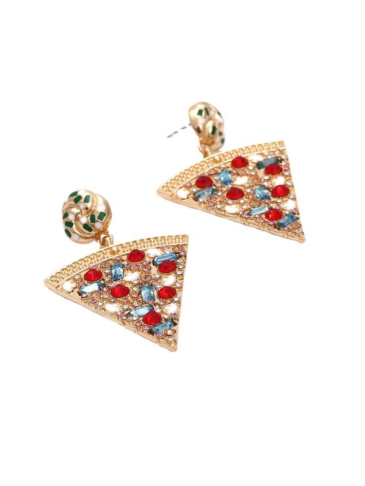 Pendientes colgantes de pizza con diamantes