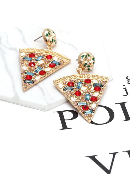Pendientes colgantes de pizza con diamantes