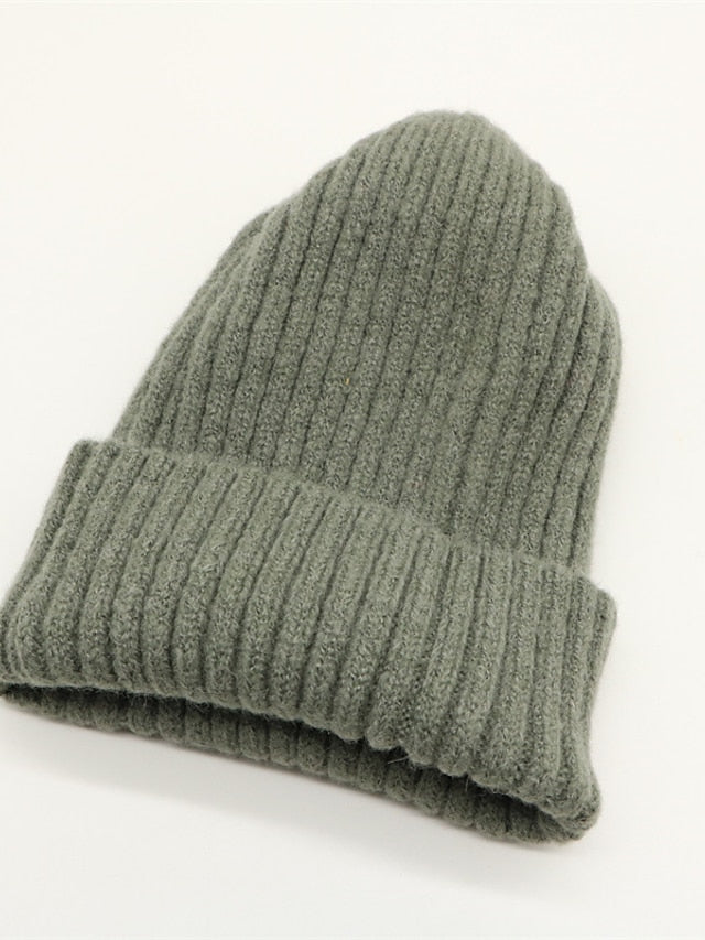 Hat Beanie / Slouchy Winter Hats Green Pink Khaki Outdoor Street Dailywear Knit Pure Color Windproof Comfort Warm for Women