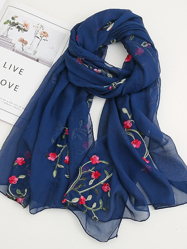 Scarves Daily Holiday Flowers Cotton Polyester Vacation Bohemia Sunscreen Outdoor Casual 1 PC for Women