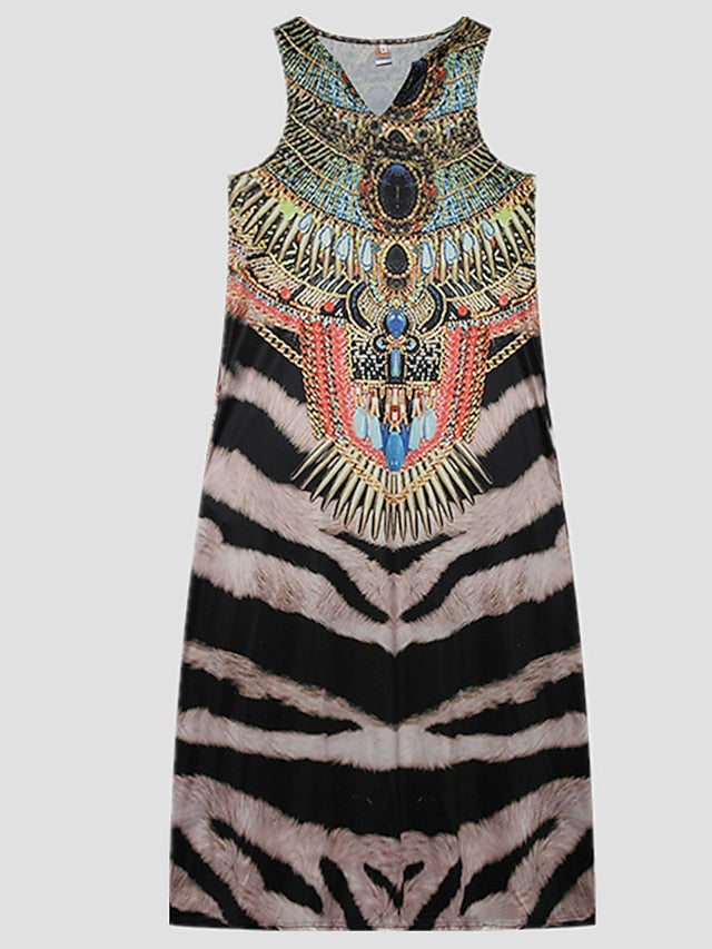 A Line Dress Maxi long Dress Black Sleeveless Floral Leopard Print Summer V Neck Stylish  5XL for Women