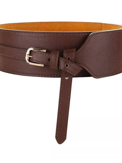 Wide Belt Party Wedding Street Daily Coffee Black Belt Pure Color Red Winter Spring Summer Work for Women