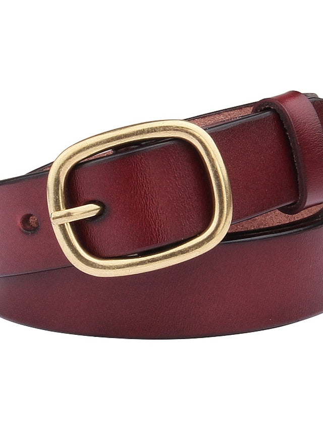 Leather Belt Genuine Leather Cowhide Prong Buckle Geometric Formal Classic Daily Work Black Wine Brown Coffee for Women