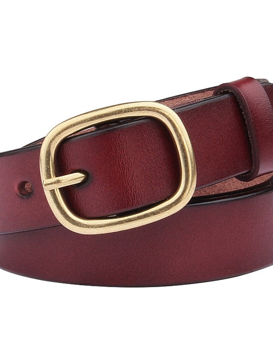 Leather Belt Genuine Leather Cowhide Prong Buckle Geometric Formal Classic Daily Work Black Wine Brown Coffee for Women