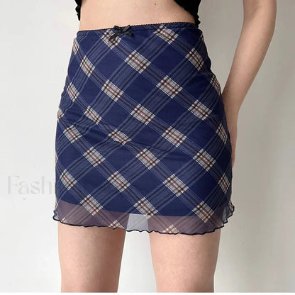 Plaid Mesh Bodycon Harajuku Skirt