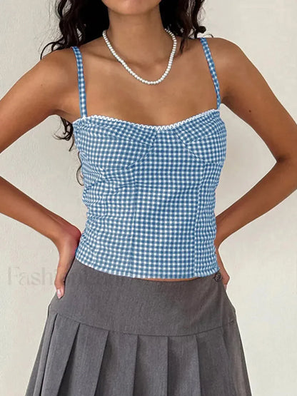 Plaid Open-Back Low Crop Top