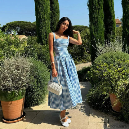 Plaid Pocket Midi Dress