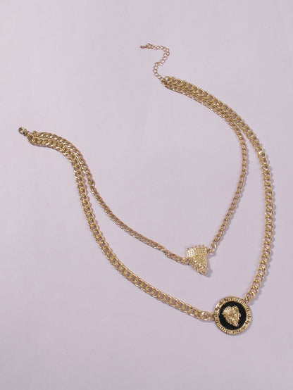 Plate Pendant Dual Lap Alloy Necklace for Women