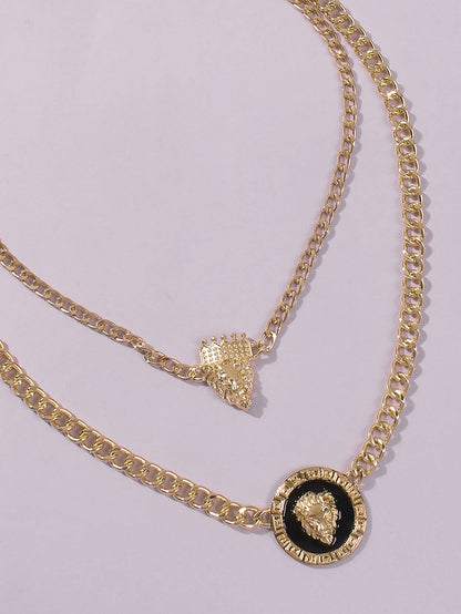 Plate Pendant Dual Lap Alloy Necklace for Women