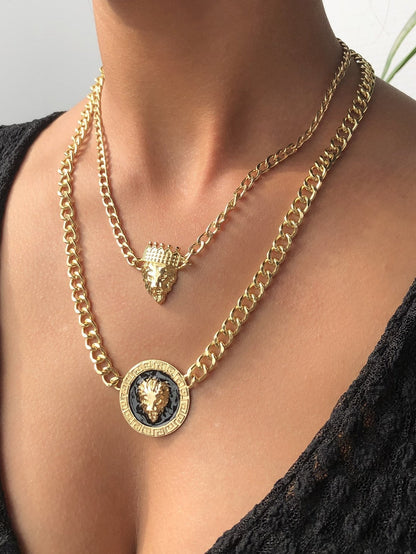 Plate Pendant Dual Lap Alloy Necklace for Women